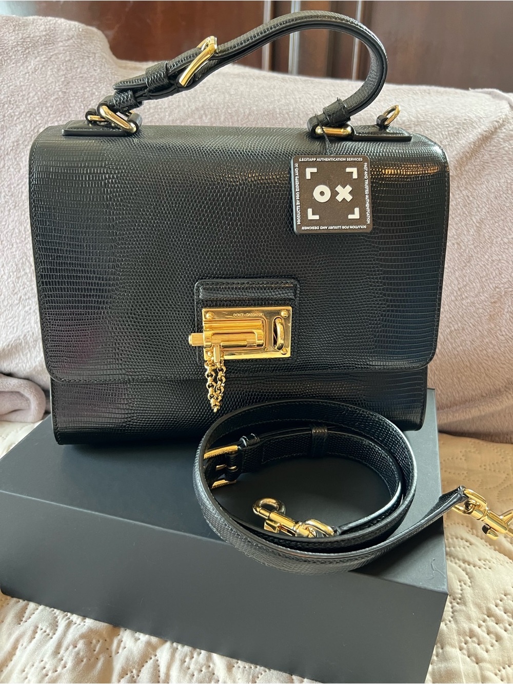 Dolce & Gabbana Black Textured Leather Satchel with Gold Hardware